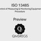 Preview of QMSREGs ISO 13485 compliant Control of Measuring and Monitoring Equipment Procedure Template