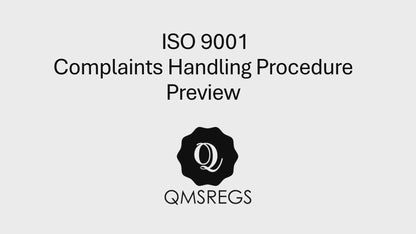 Preview of QMSREGS ISO 9001 Complaints Handling Procedure Template. 