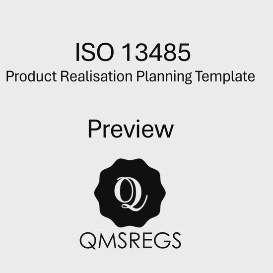 Preview of QMSREGS ISO 13485 compliant Product Realisation Planning template 