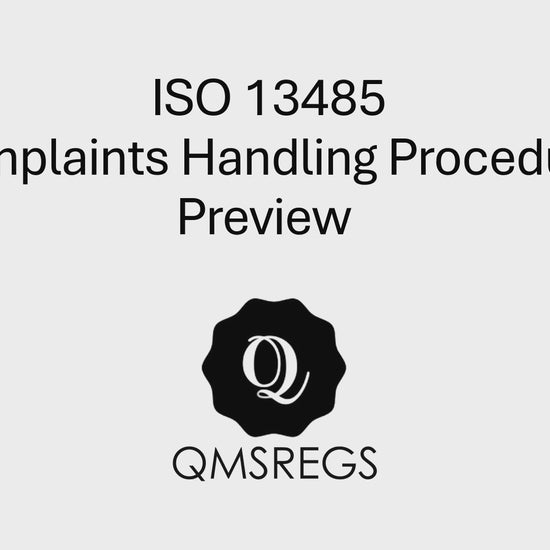 Preview of QMSREGS ISO 13485 compliant Complaints Handling Procedure Template.