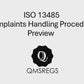 Preview of QMSREGS ISO 13485 compliant Complaints Handling Procedure Template.